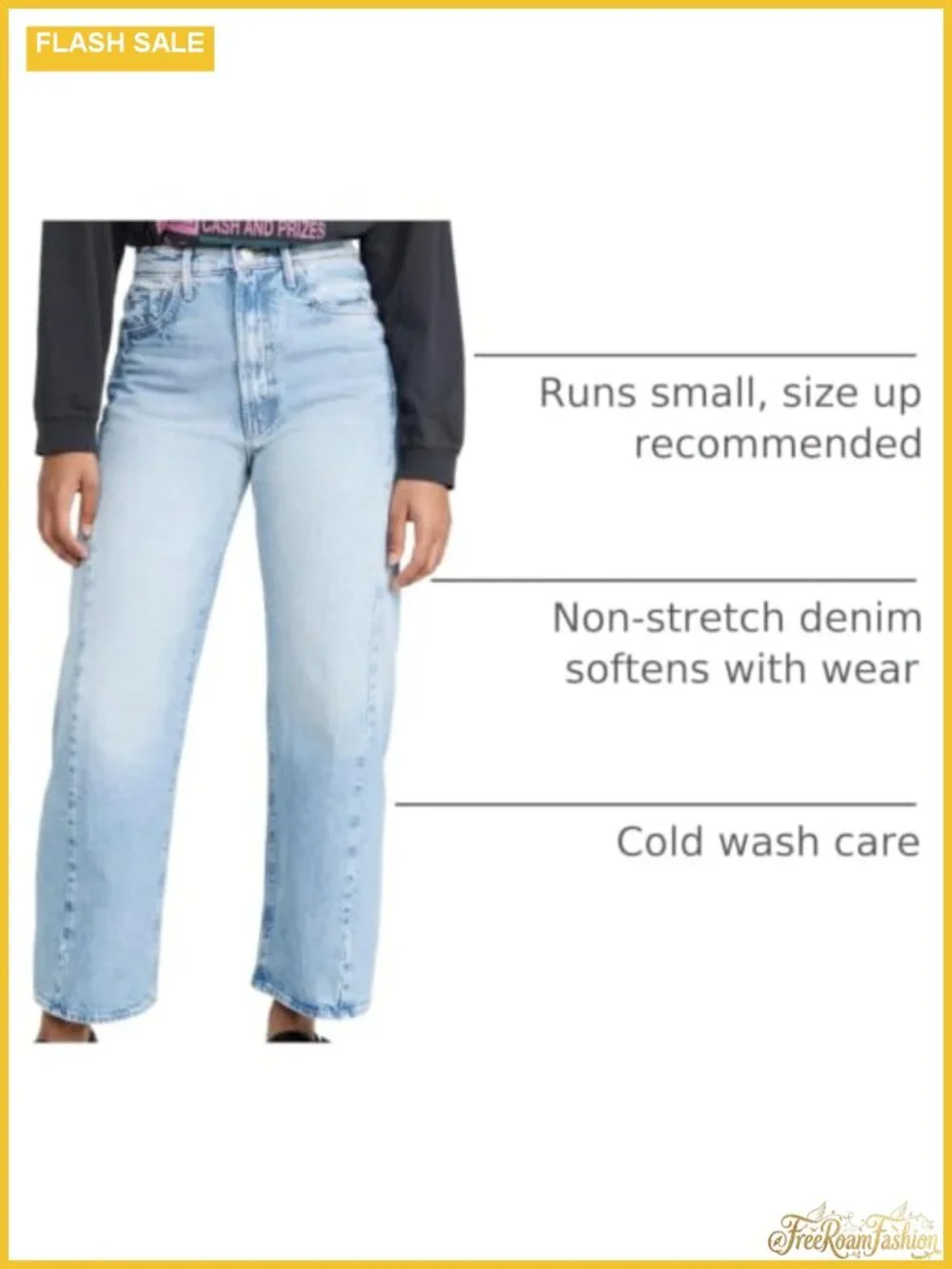 Non-Stretch High Rise Wide Leg Ankle Denim Jeans with 5 Pockets